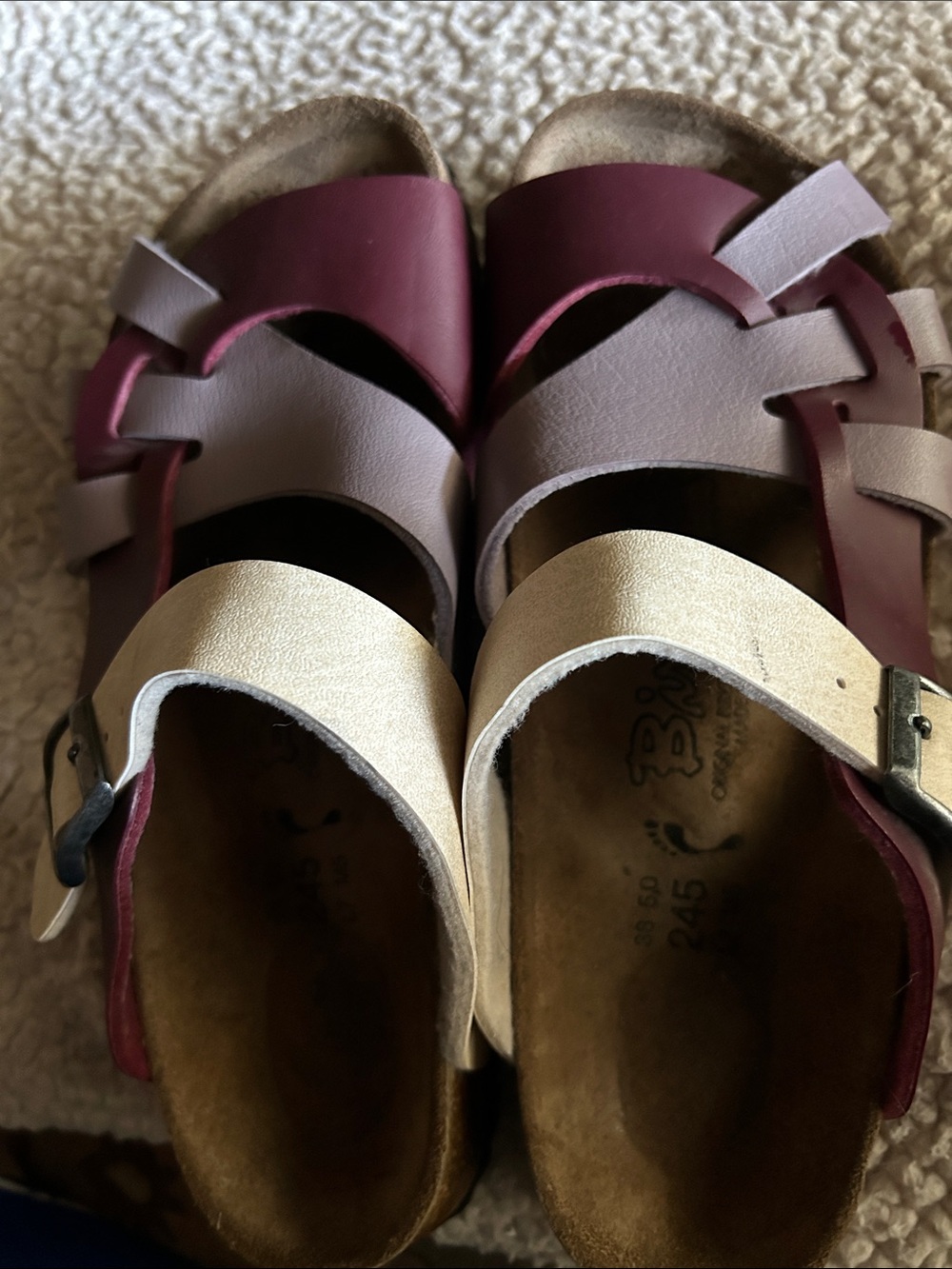Birkenstock Two-Tone Purple and Cream Leather Sandals